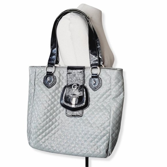 GUESS Grey Patent Wall Street Tote Bag - Picture 1 of 16